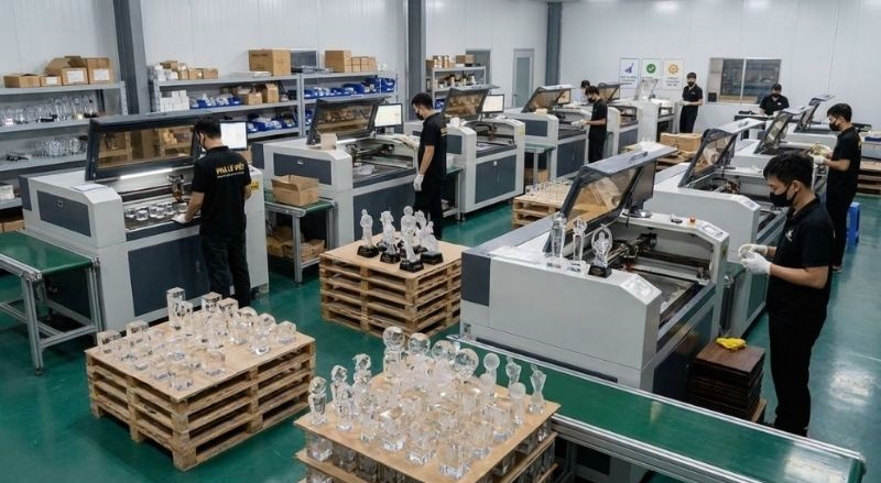 san-xuat-hang-loat-cup-pha-le-3d-bang-may-khac-laser-cong-nghiep Máy khắc laser pha lê (2D/3D): Chuẩn OEM, không nứt vỡ phôi